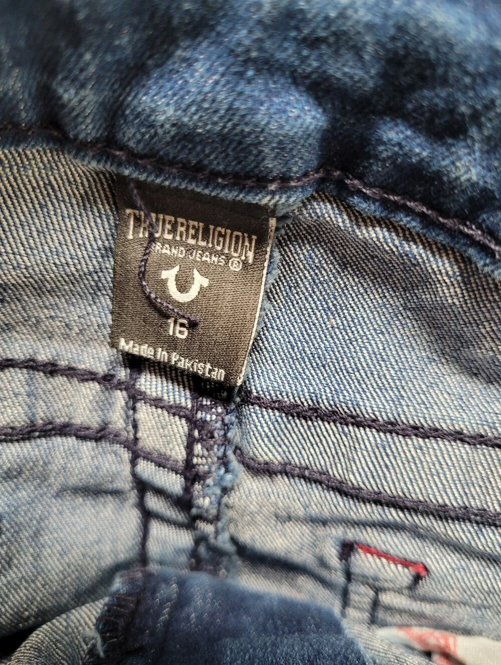 Boys True Religion Geno Slim Blue Jeans With Red Stitching